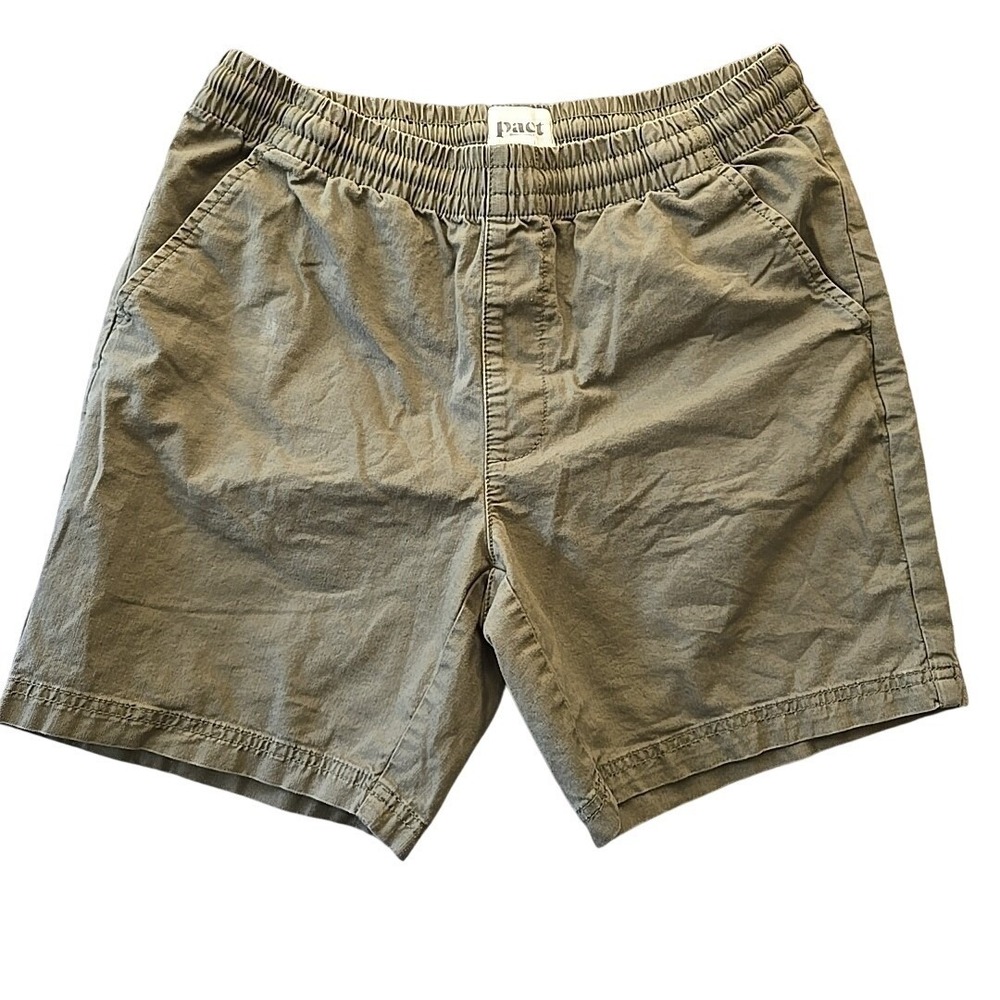 Pact Organic Cotton Shorts Men's L Olive Green Elastic Waist Casual Stretch